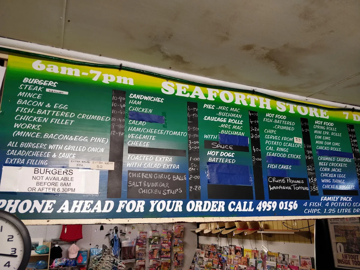 Menu, Seaforth Pitt Stop Classic Cafe