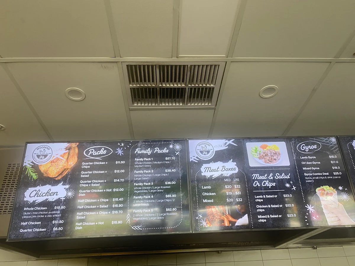 Menu, Woodend Charcoal Chicken & Gyros Bar