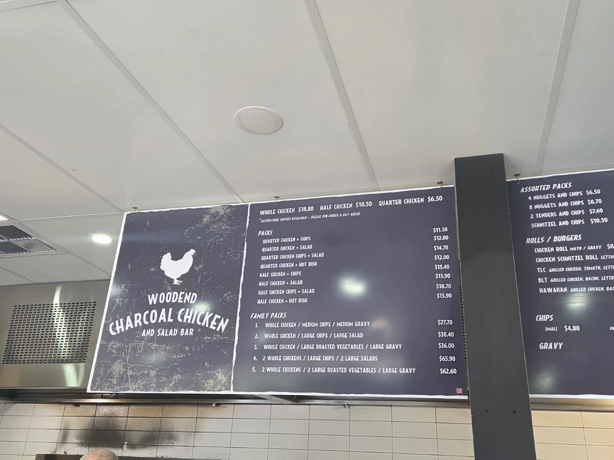Menu, Woodend Charcoal Chicken & Gyros Bar