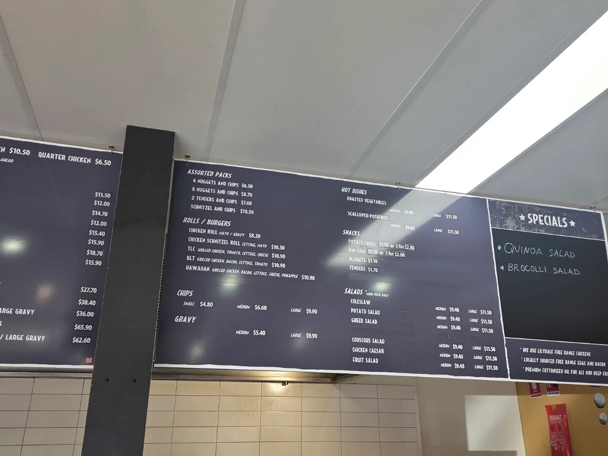 Menu, Woodend Charcoal Chicken & Gyros Bar