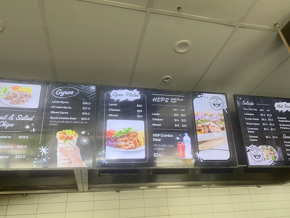 Menu, Woodend Charcoal Chicken & Gyros Bar