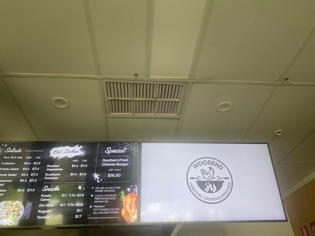 Menu, Woodend Charcoal Chicken & Gyros Bar