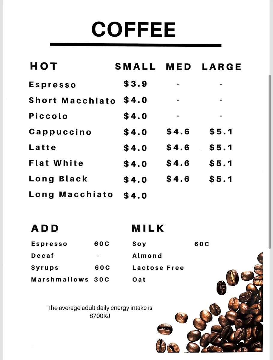 Menu, AMcoffee