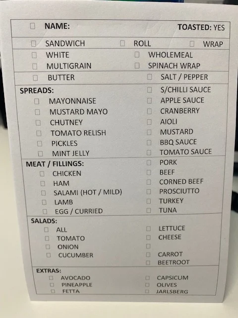 Menu, Whites Corner Store