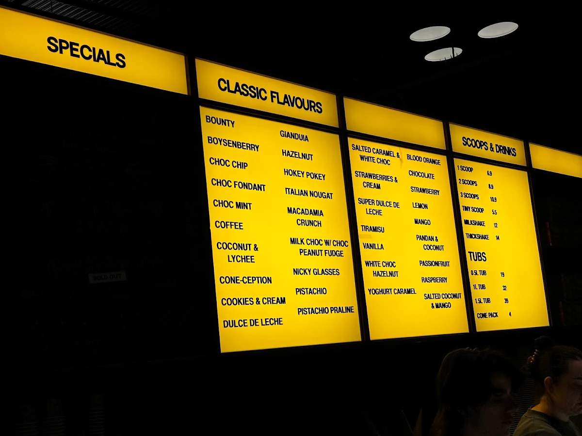 Menu, Gelato Messina Tramsheds