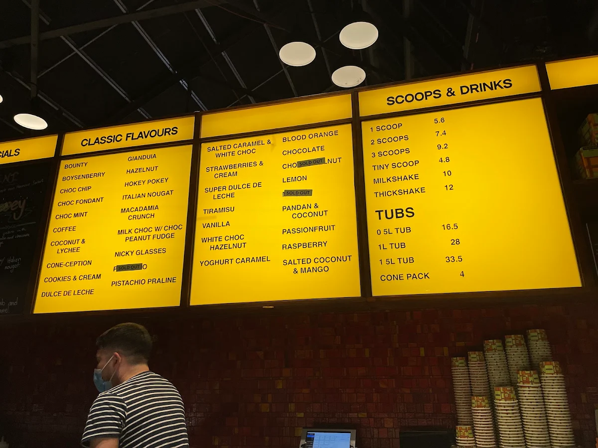 Menu, Gelato Messina Tramsheds
