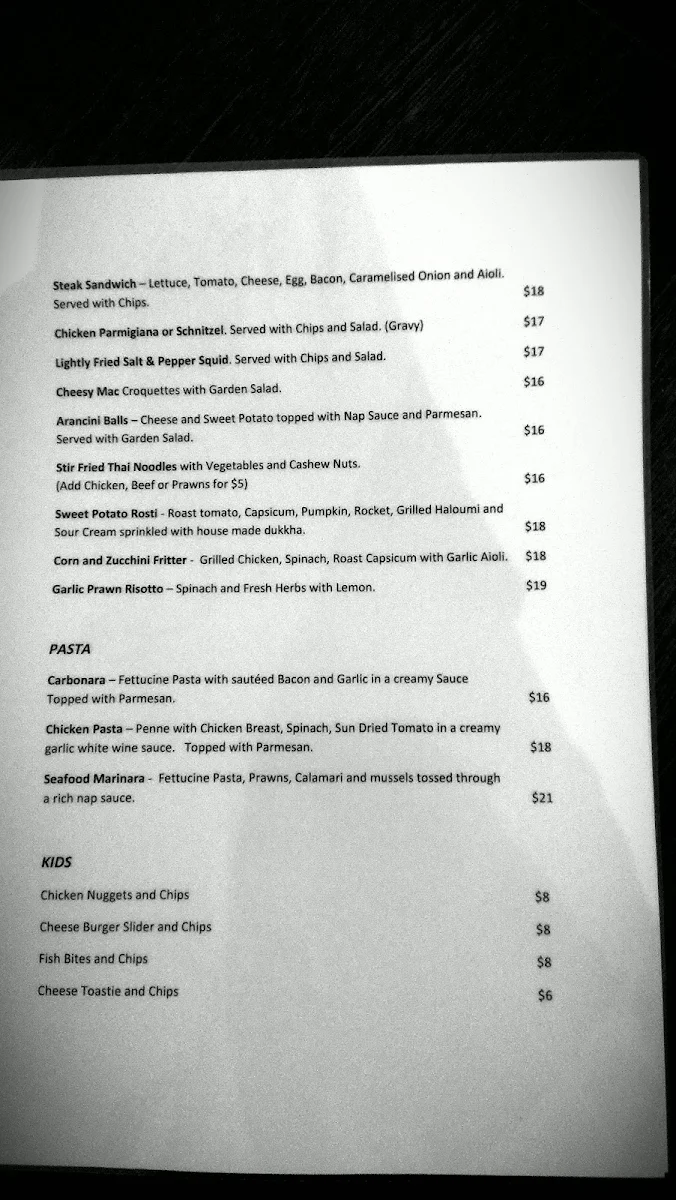 Menu, Two Black Sheep Cafe