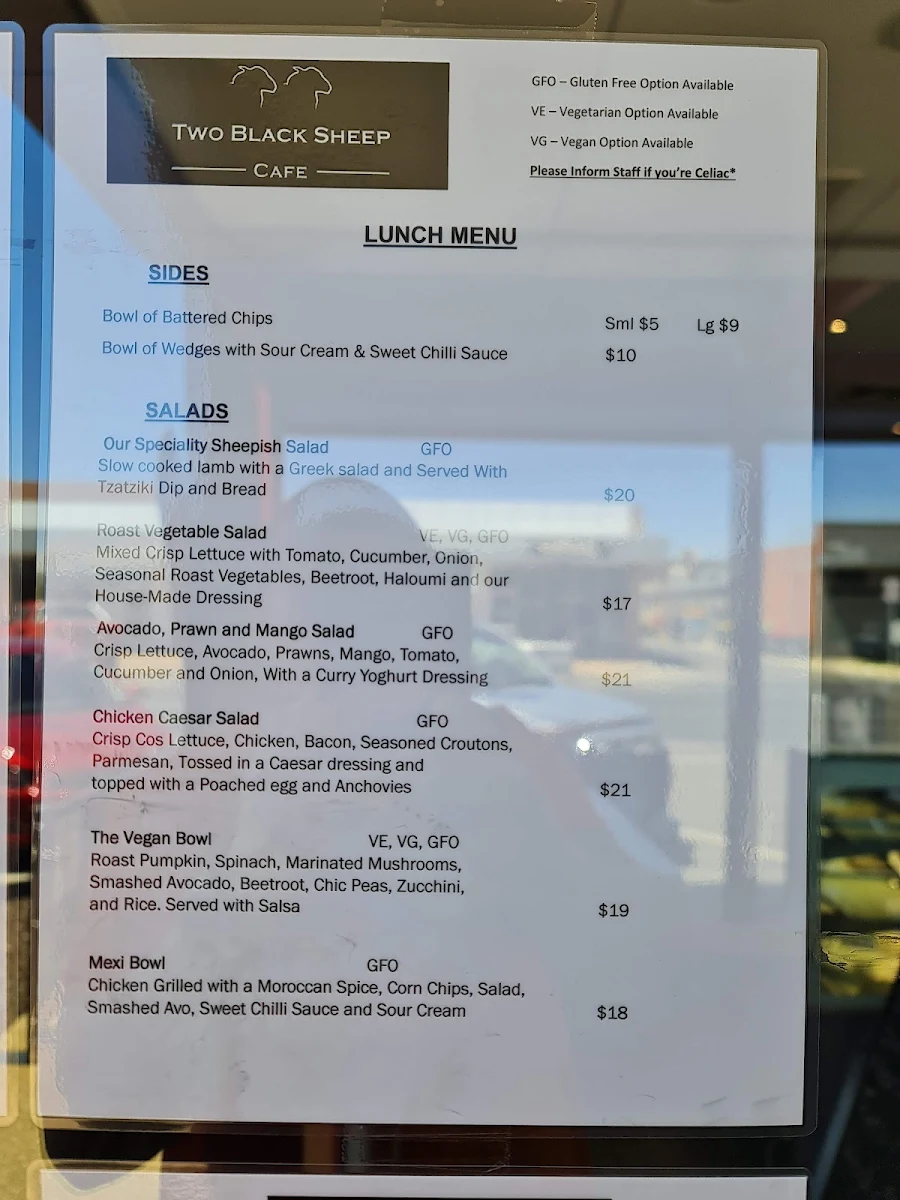 Menu, Two Black Sheep Cafe