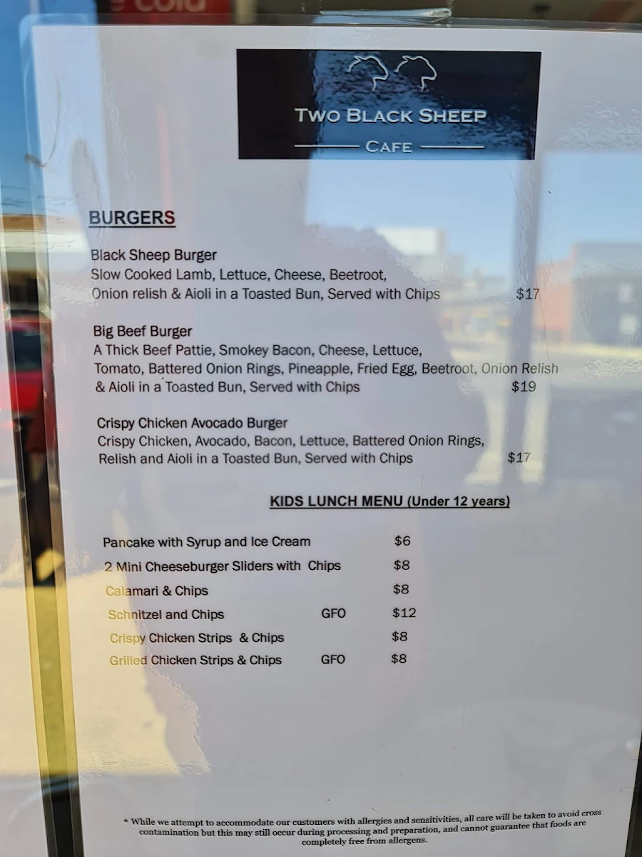 Menu, Two Black Sheep Cafe