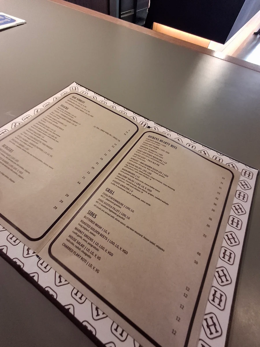 Menu, Hickens Hotel