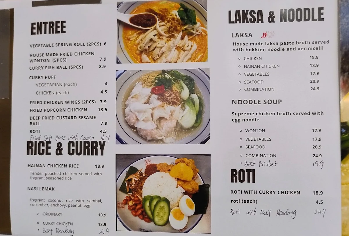 Menu, Dewok Noodle Bar