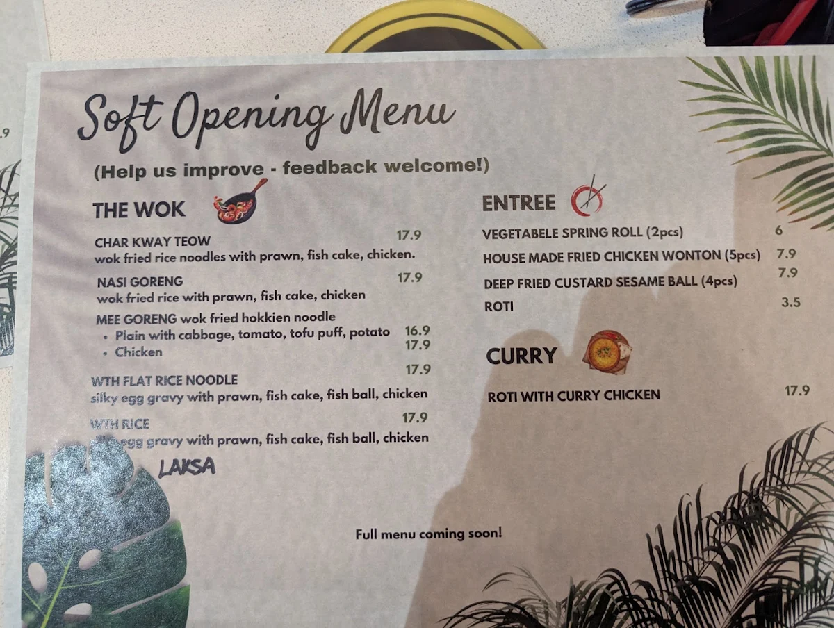 Menu, Dewok Noodle Bar