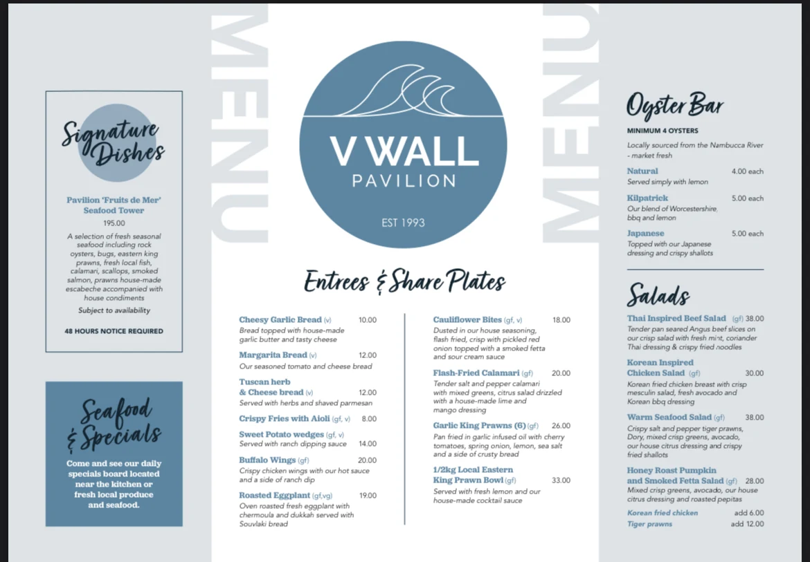 Menu, V Wall Pavilion