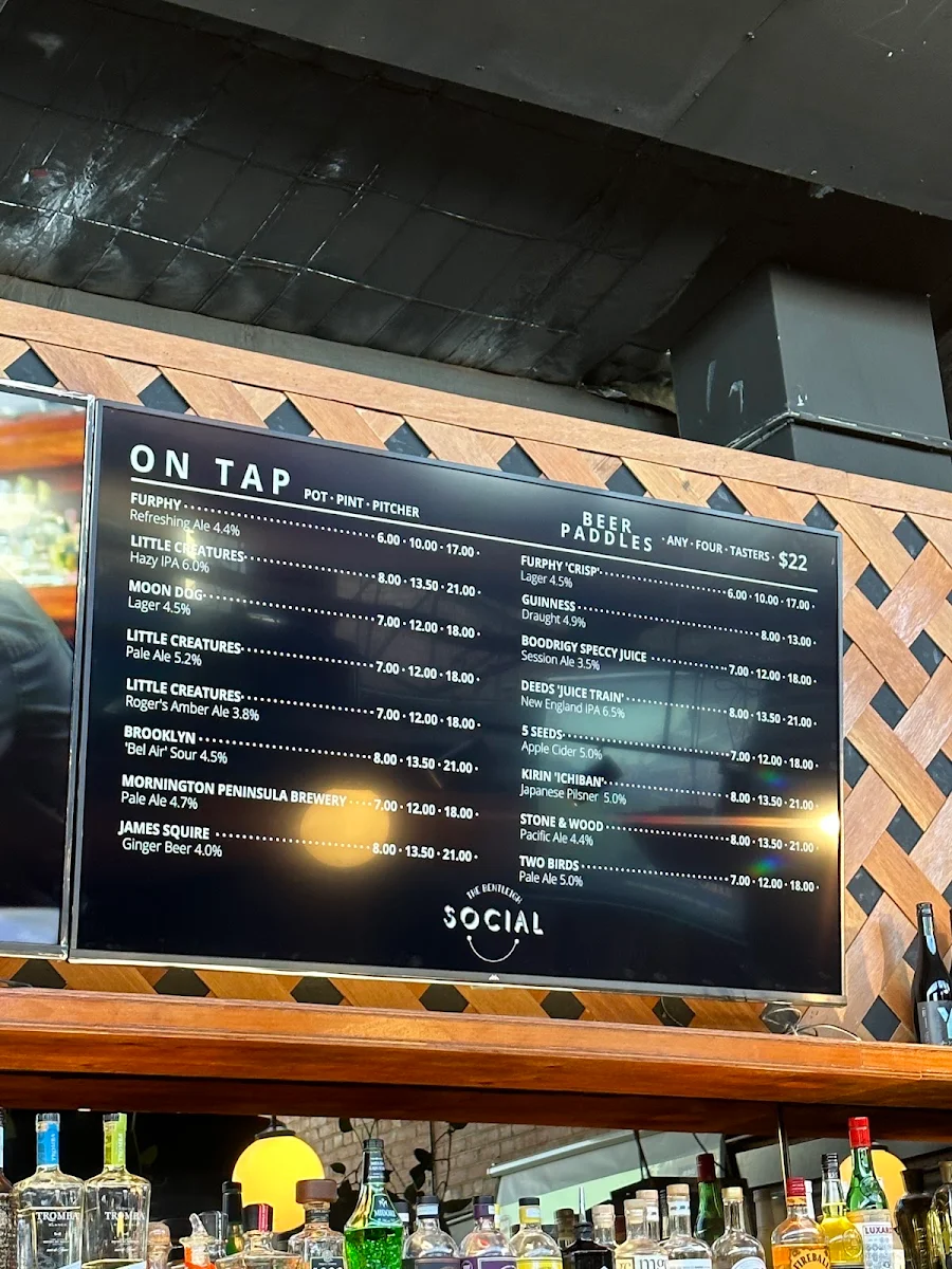 Menu, The Bentleigh Social