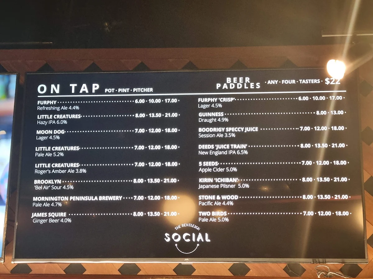 Menu, The Bentleigh Social