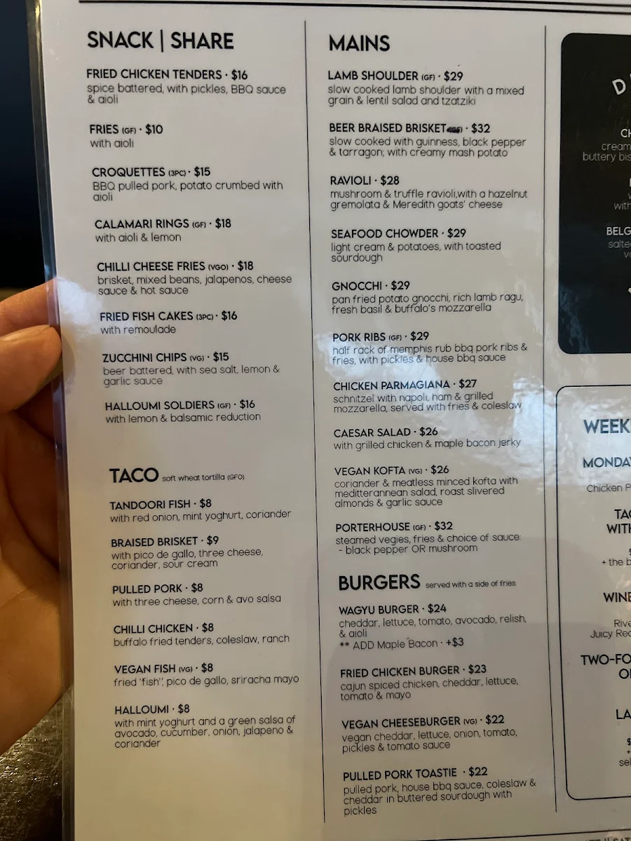 Menu, The Bentleigh Social