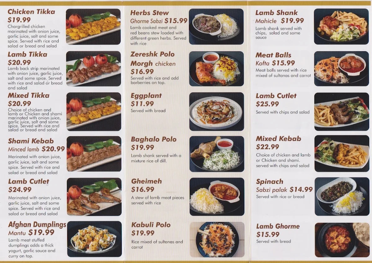Menu, Afghan Central