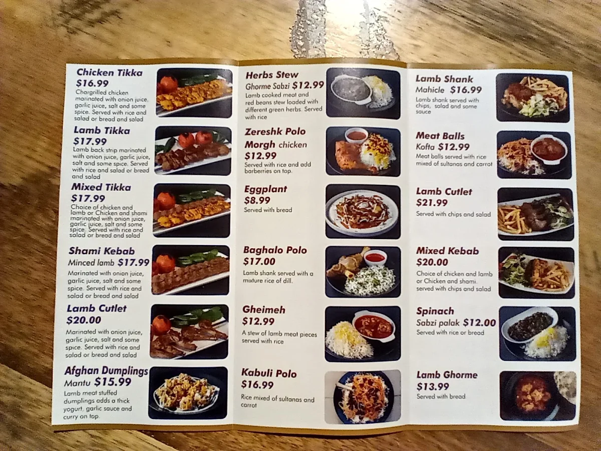 Menu, Afghan Central