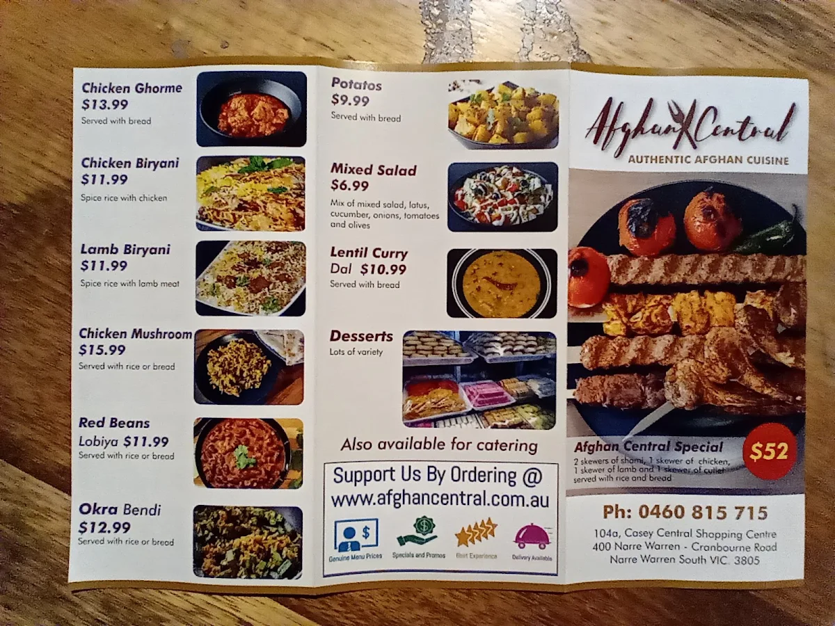 Menu, Afghan Central