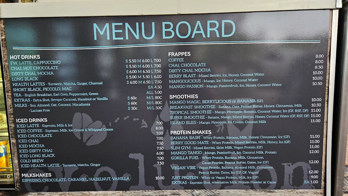 Menu, Evolution Espresso