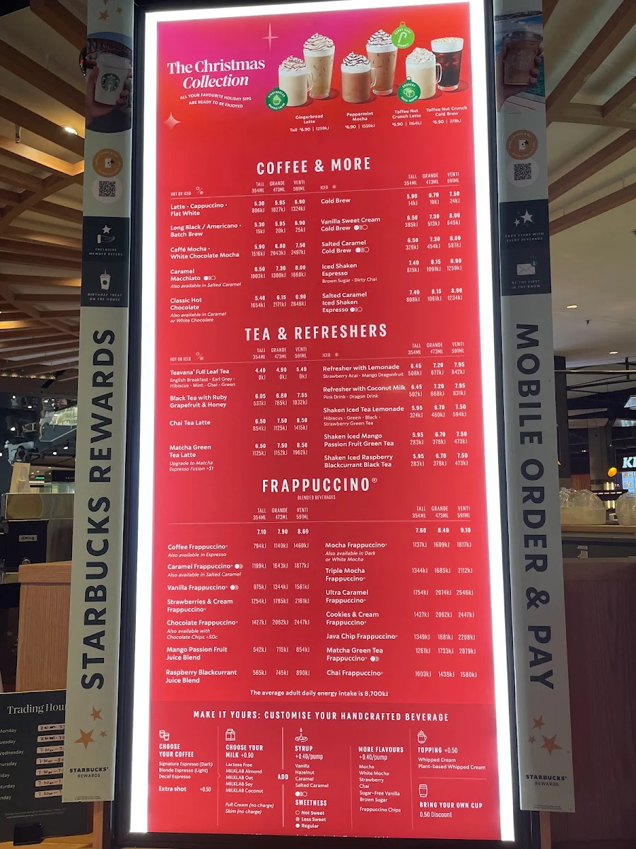 Menu, Starbucks Broadway