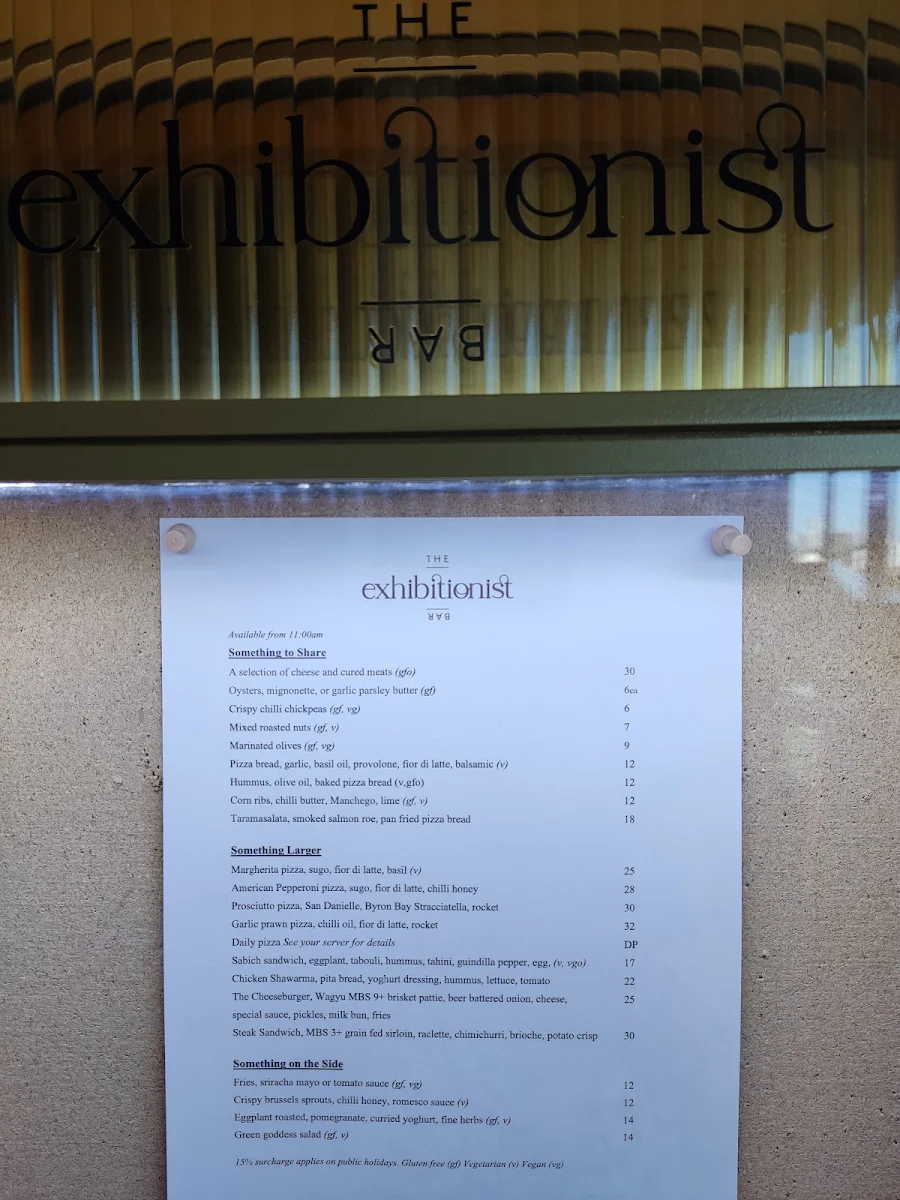 Menu, The Exhibitionist Bar