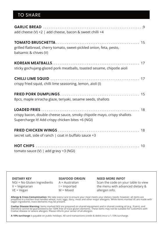 Menu, The Bradbury