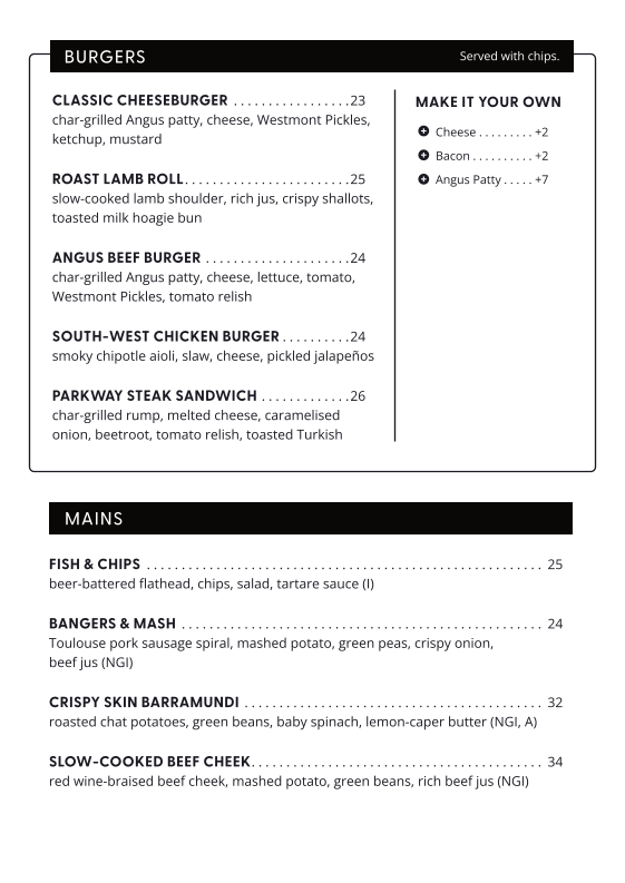 Menu, The Bradbury