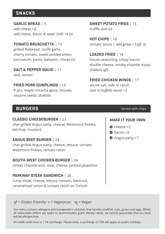 Menu, The Bradbury
