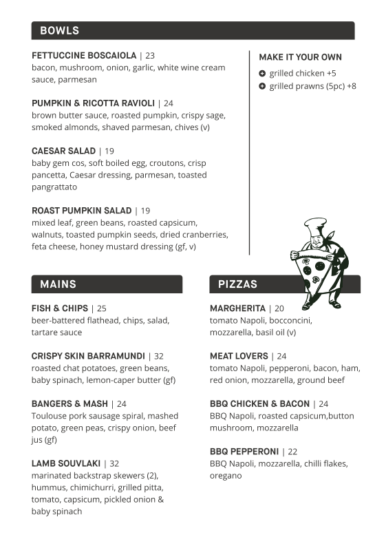 Menu, The Bradbury