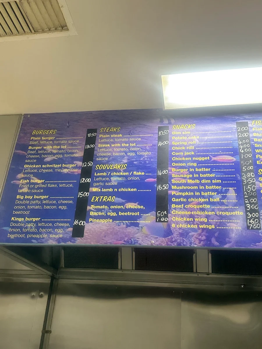 Menu, Seabrook Fish & Chips