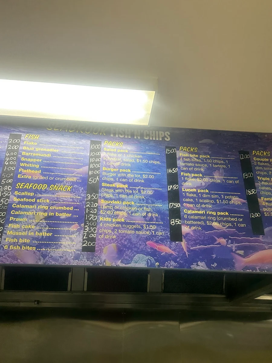 Menu, Seabrook Fish & Chips