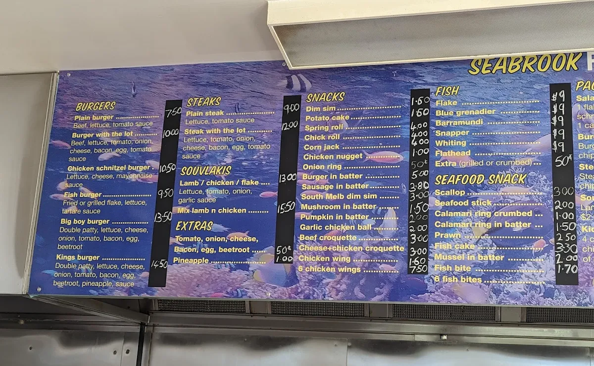 Menu, Seabrook Fish & Chips
