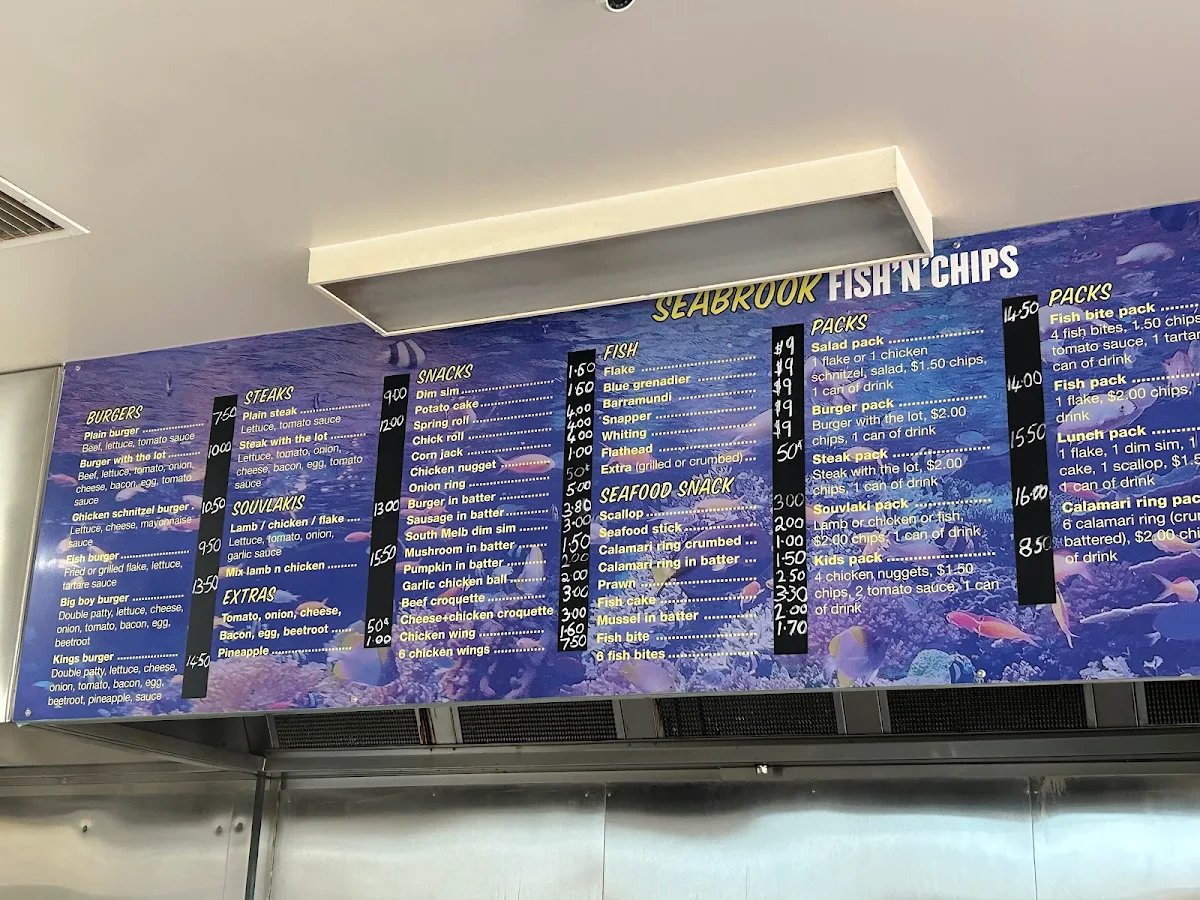 Menu, Seabrook Fish & Chips