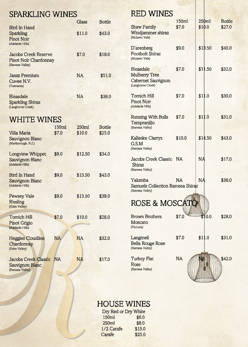 Menu, Reepham Hotel