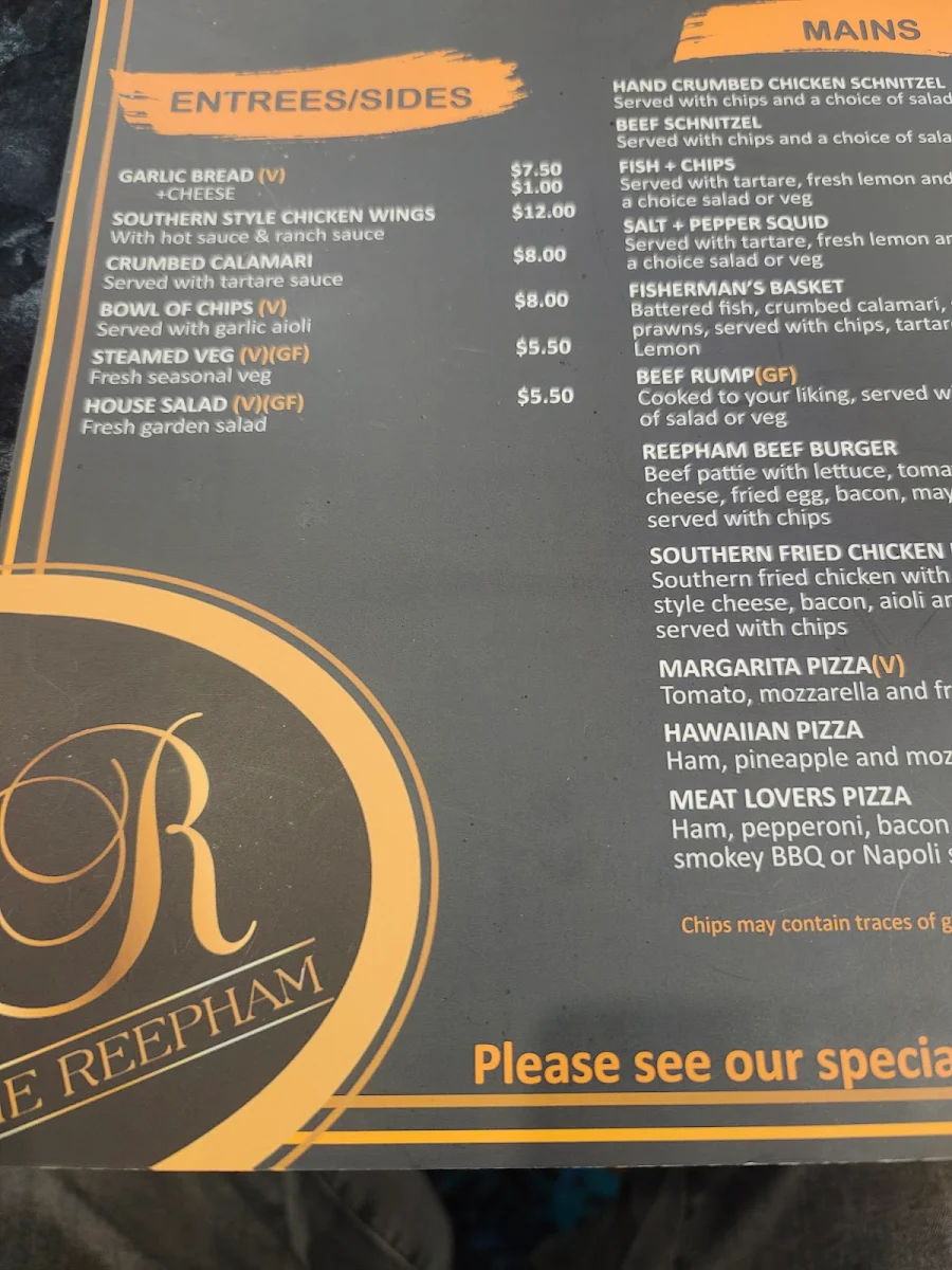 Menu, Reepham Hotel