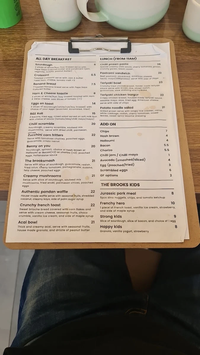 Menu, The Brooks Cafe