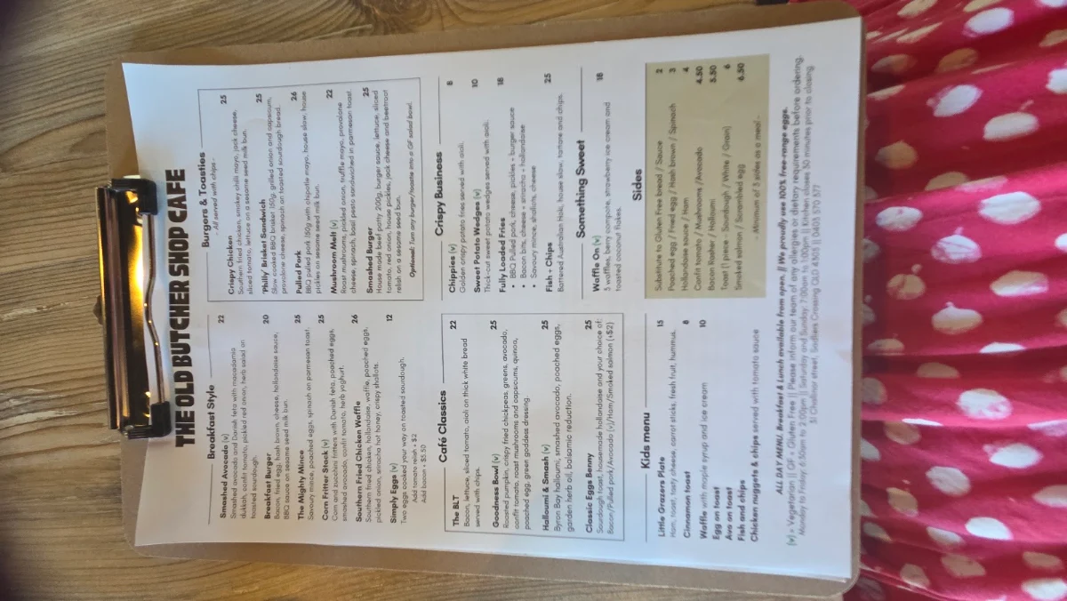 Menu, The Old Butcher Shop Cafe