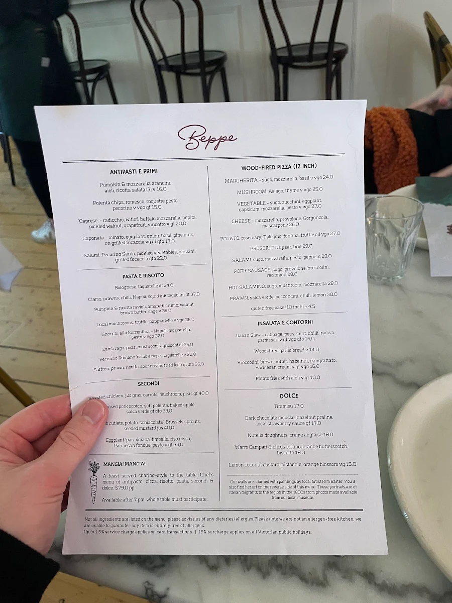 Menu, Beppe Wood-Fired Pizza @ Daylesford Hotel