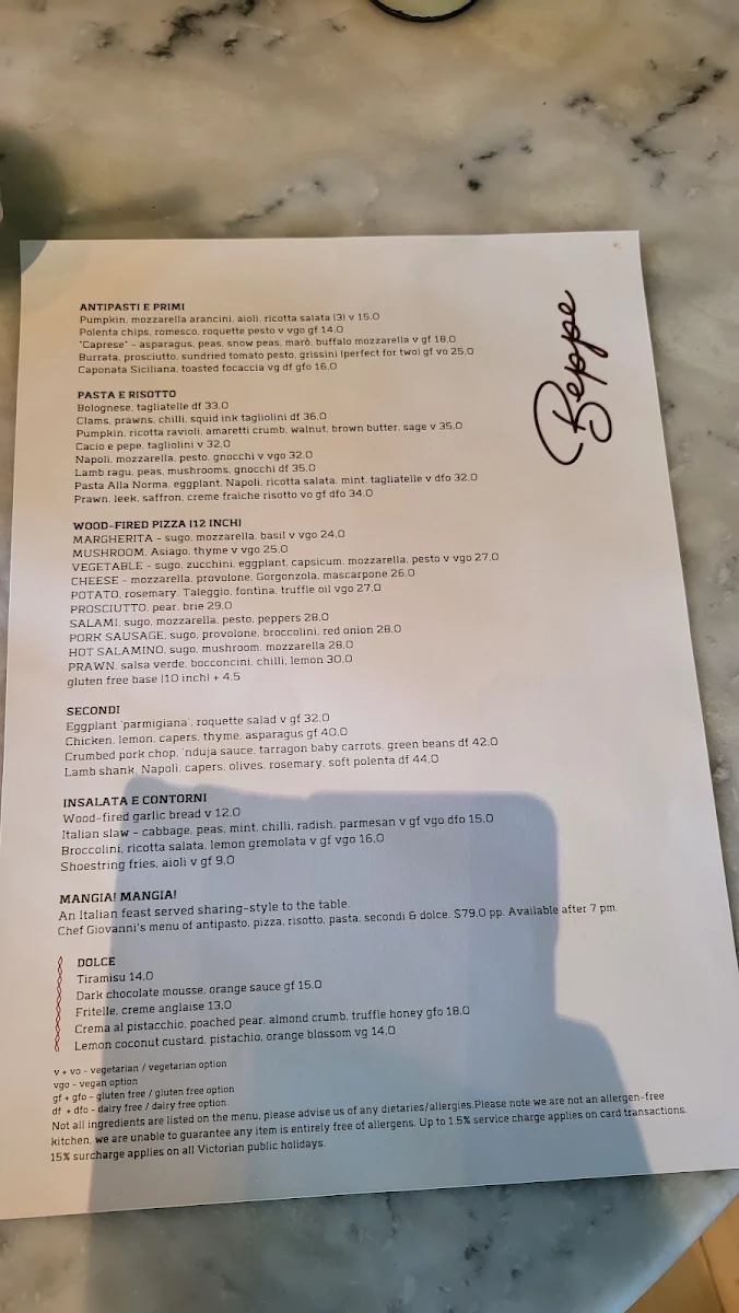 Menu, Beppe Wood-Fired Pizza @ Daylesford Hotel