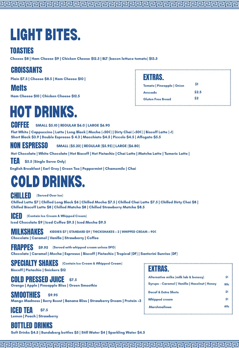 Menu, Zora Cafe