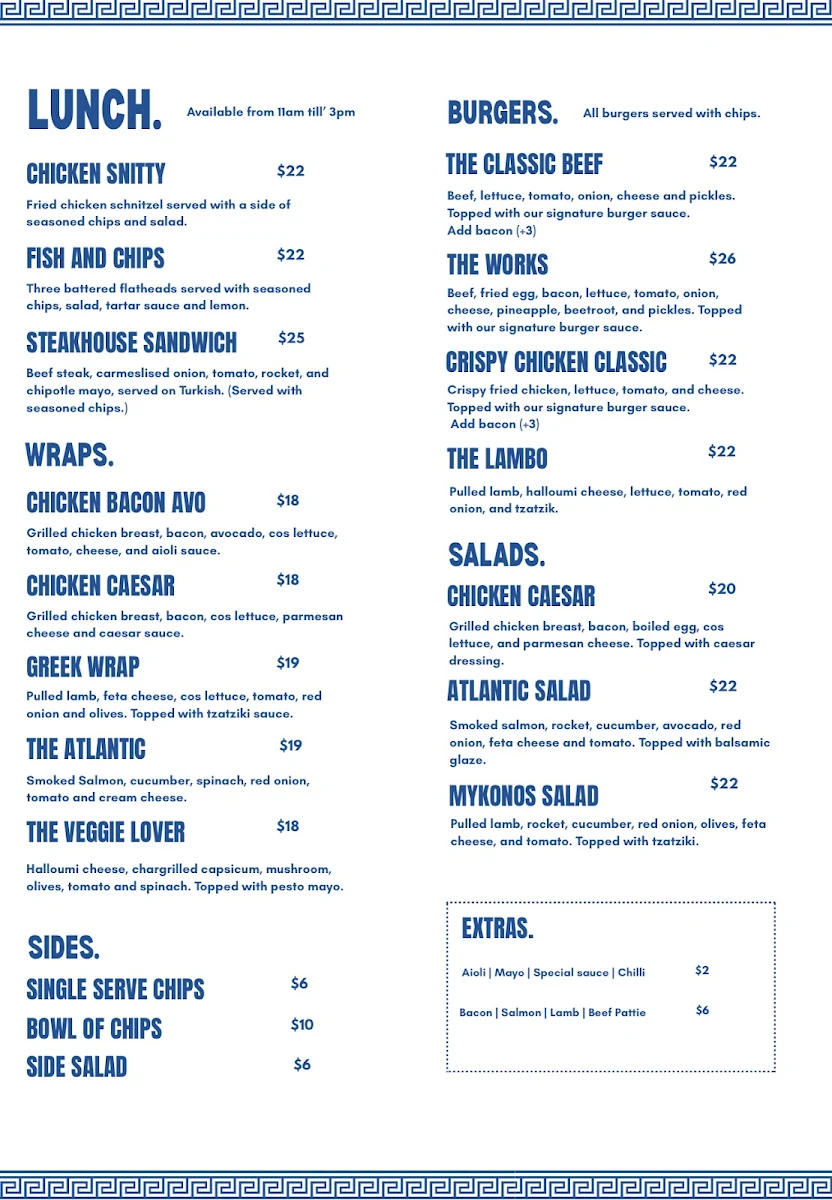 Menu, Zora Cafe
