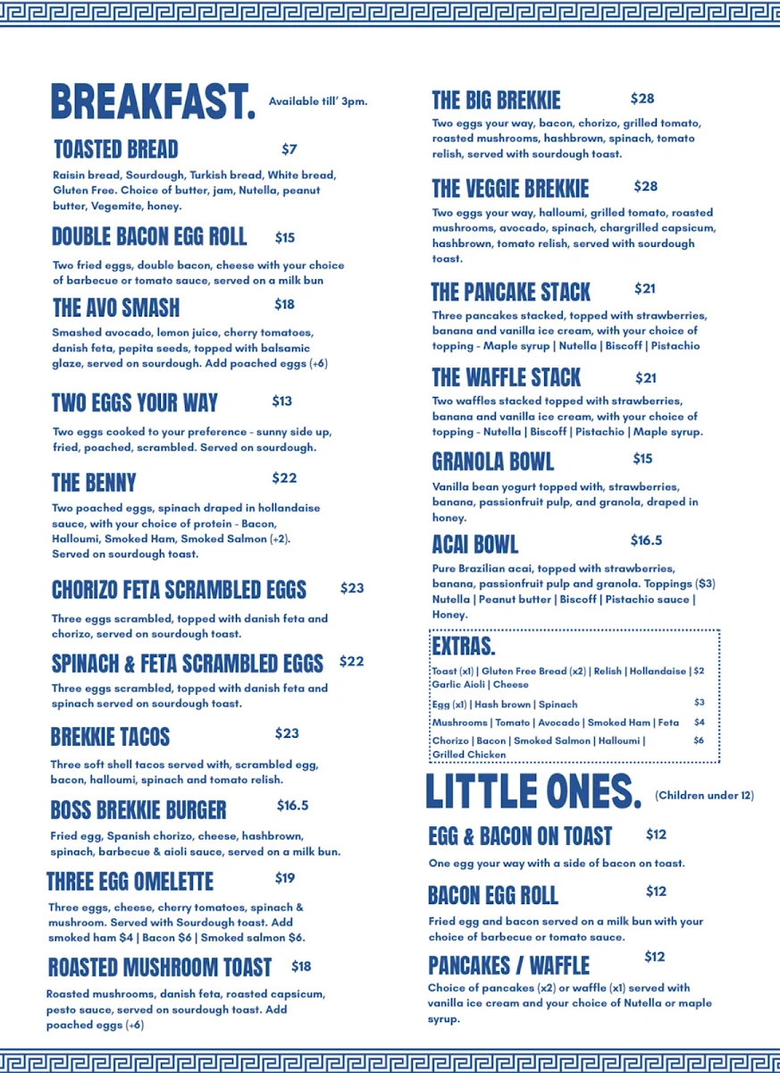 Menu, Zora Cafe