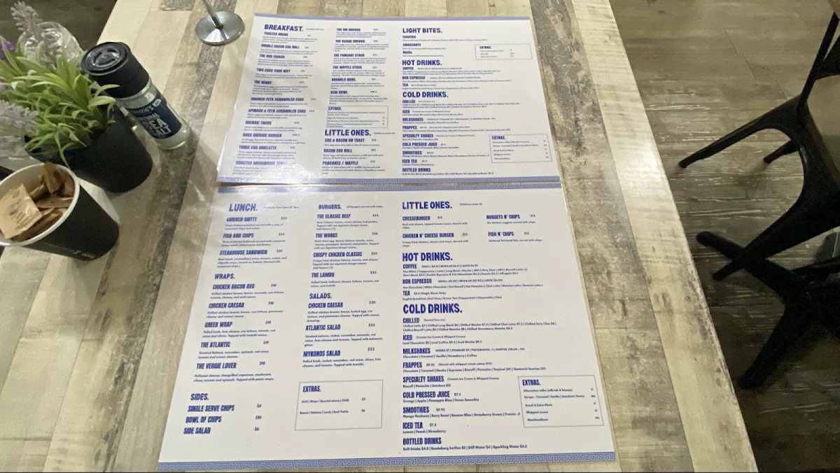 Menu, Zora Cafe
