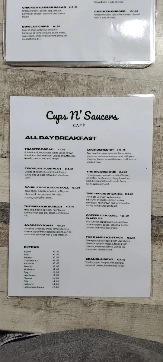 Menu, Zora Cafe