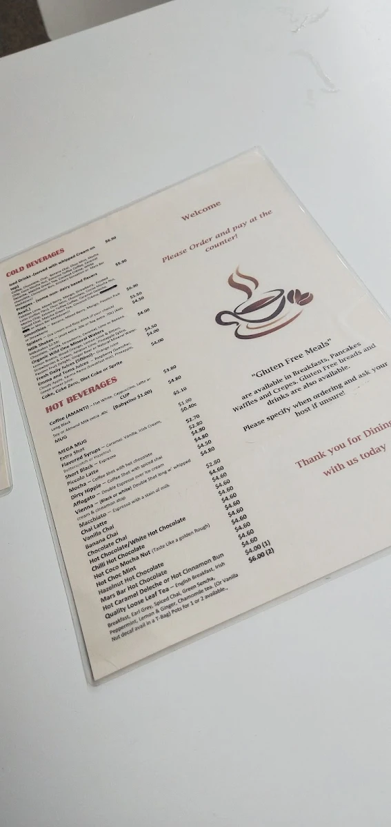 Menu, Zora Cafe