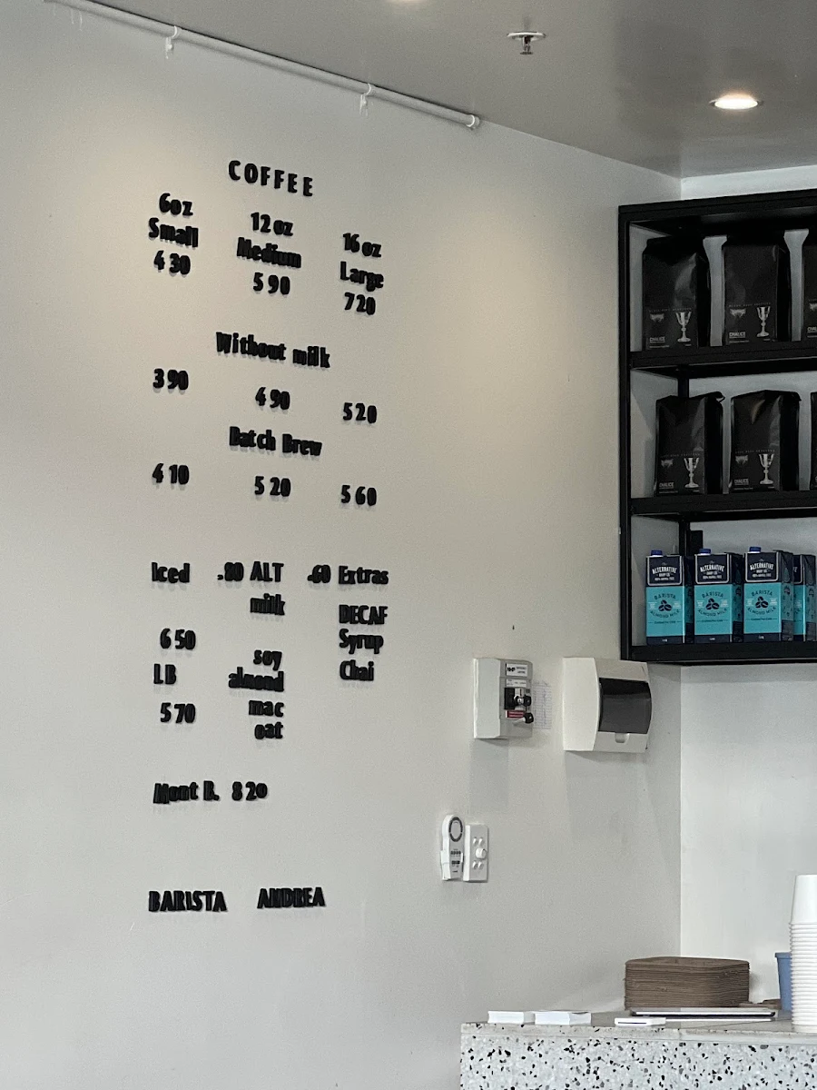 Menu, Masters street coffee