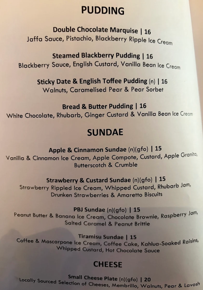 Menu, Earl of Leicester Hotel