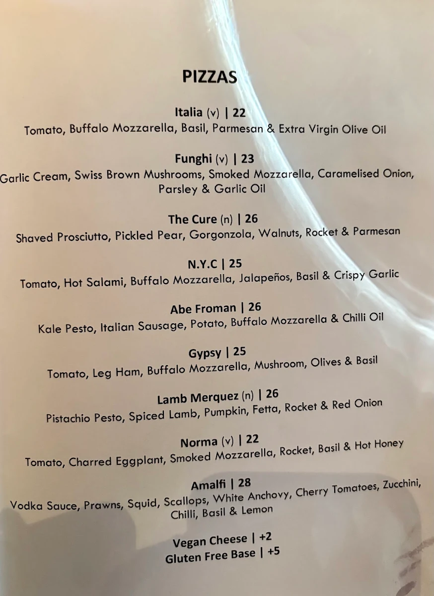 Menu, Earl of Leicester Hotel