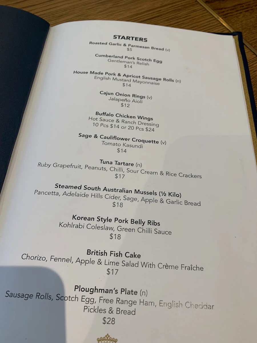 Menu, Earl of Leicester Hotel